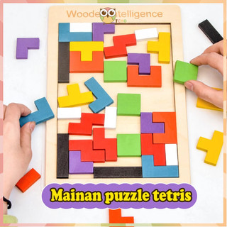 JCHO Mainan Puzzle Tetris Russian block montessori geometri puzzle kayu