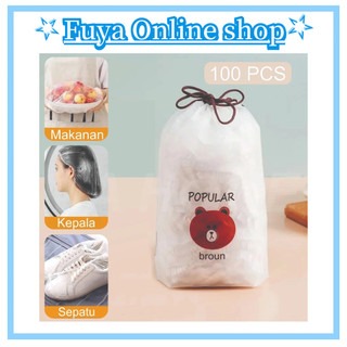 [FUYA] Penutup Wadah Makanan Dengan Model Lilit Dan Pakai Sekali Bahan Plastik / Shower Cap 100 PCS