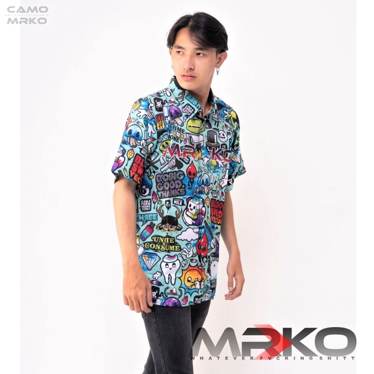 Kemeja Camo MRKO X 3R Distro แขนสั้นผู้ชาย & 39; s เสื้อเสื้อลําลองพรีเมี่ยมพิมพ์เหงื่อเลือด Vector