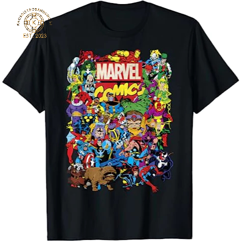 เสื้อยืด Marvel Comics Retro Classic Avengers Heroes Group Shot - เสื้อผ้า Marvel - เสื้อผ้าผู้ชาย -