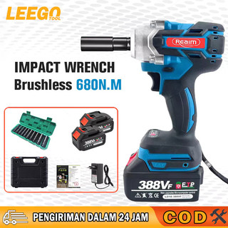 Cordless Impact Wrench Brushless 388VF 680N.M Mobil Impact Baterai Mesin Bor CVT Beton Tembok Kayu Impact Wrench 2 Baterai Kunci Impact