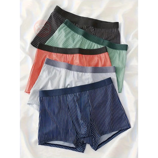 Larunshow PAKET 5 PCS Celana Dalam Pria Boxer CDP15 Antibakteri Ice Silk Elastis Motif Garis Garis