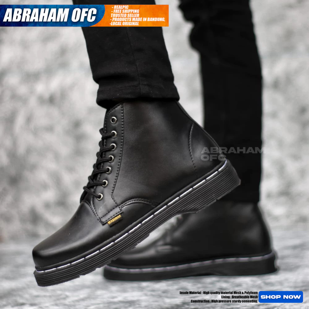 ABRAHAM Mens Black Official Docmart Boots