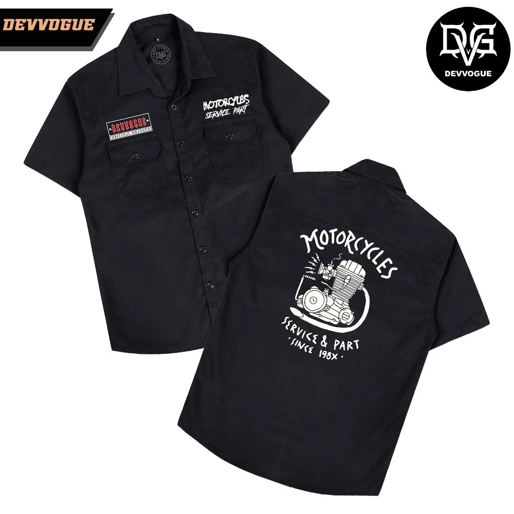 KEMEJA Devvogue Motorcycle Biker Workshirt Shirt American Drill Material