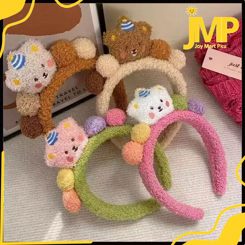 JMP - 3D Bondu ตุ๊กตาหมีที่คาดผมคอสเพลย์ Dango Bear Plush Motif Bandanas สําหรับผู้หญิง เด็กและผู้ให