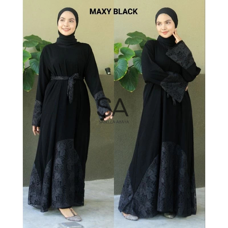 ABAYA GAMIS BLACK PARTY MAXI BLACK BROCAT BY GAMIS BLACK EXCLUSIVE SML XL