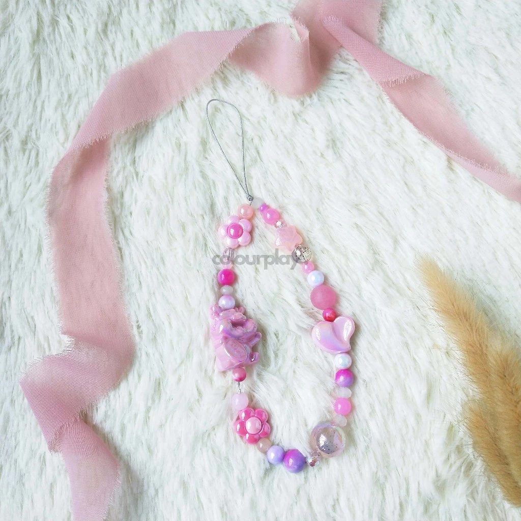 HP GANTUNGAN [READY] LU005- สายคล้องโทรศัพท์เชือกเส้นเล็กลูกปัดหรูหรา | เล่นสี.