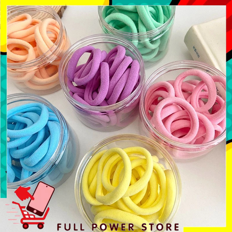 FPS ยางรัดผมหางม้ายืดหยุ่นสําหรับผู้หญิงลายธรรมดายางรัดผมสไตล์เกาหลีเนื้อหา 50 ชิ้น