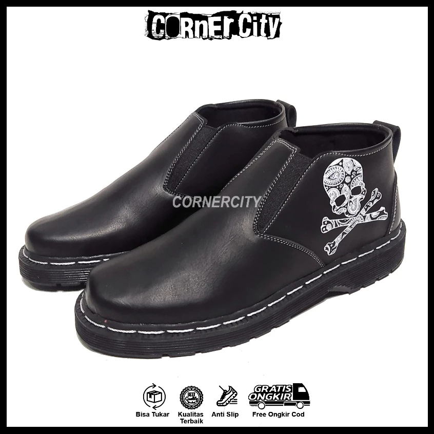 Hitam Cornercity Mabon - Docmart Mens Skull Black Oxford รองเท้าโลฟเฟอร์รองเท้าอย่างเป็นทางการ