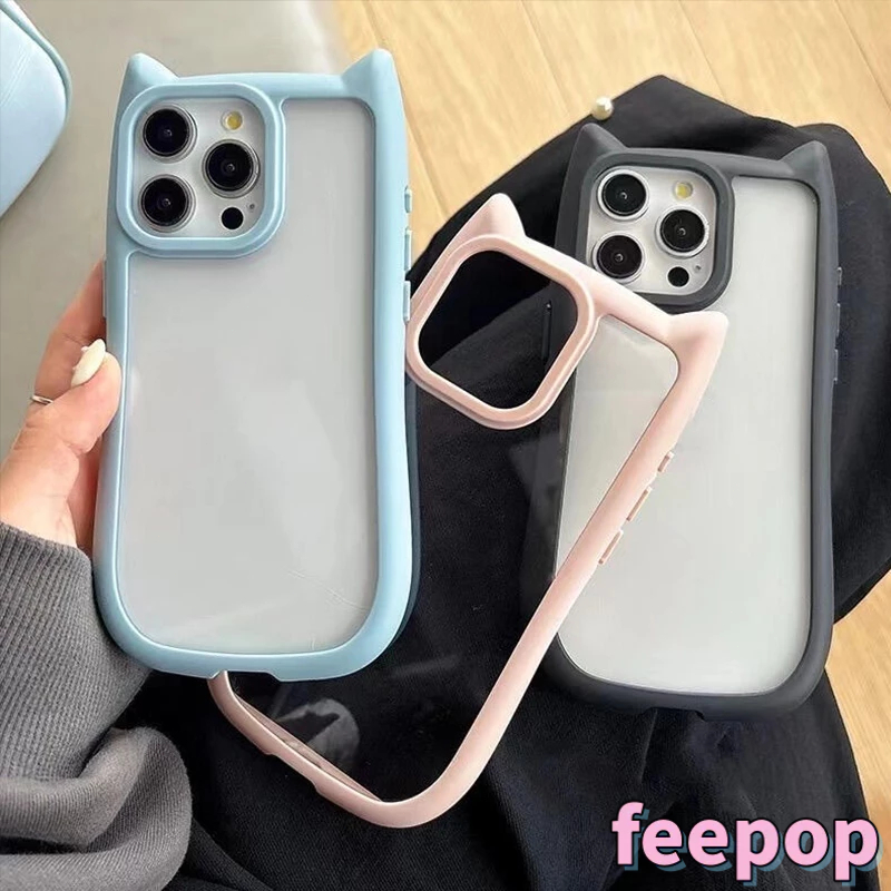 เคสโทรศัพท์หูแมวน่ารักเคสโทรศัพท์โปร่งใสสร้างสรรค์เหมาะสําหรับ iPhone 13 11 XR XS X 7P 8P-FEE