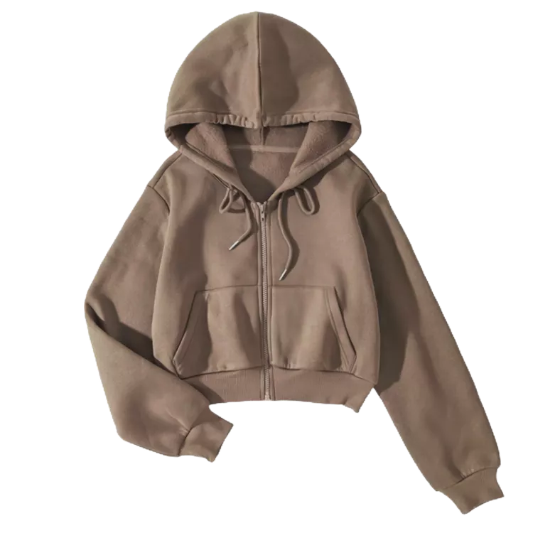 ผู้หญิง CROP TOP ZIPPER HOODIE SWETER JACKET