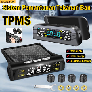 SOARFLY TPMS T12 Alarm Pengukur Tekanan Ban Mobil Tire Layar Monitor System LCD Solar Power pemantauan tekanan ban