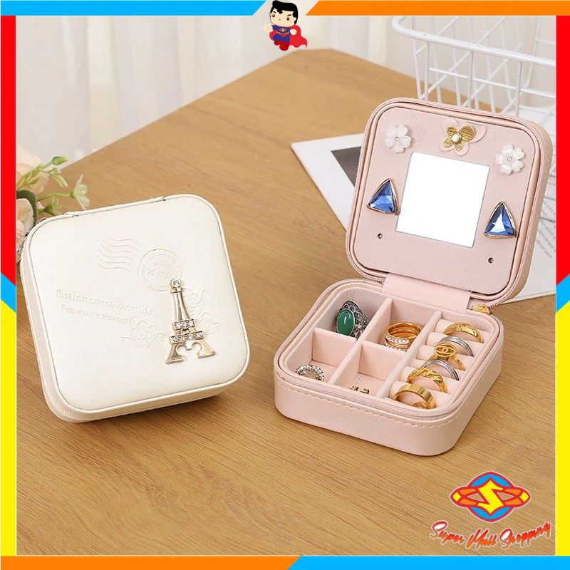 SMS กล่องเก็บเครื่องประดับแก้ว Mini กล่องเก็บเครื่องประดับ Motif 2 ด้านต่างหูสร้อยคอสร้อยข้อมือเครื่