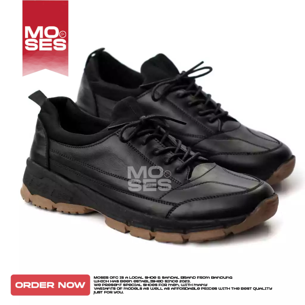 MOSES LUST - รองเท้าทํางานอย่างเป็นทางการหนังแท้สีดําสําหรับผู้ชาย