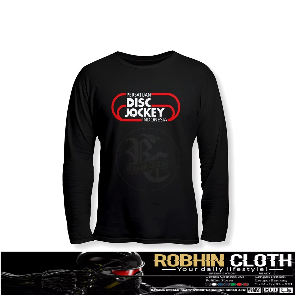 Disk Jockey DJ อินโดนีเซียสมาคมเสื้อยืดแขนยาวโลโก้ Distro เสื้อยืด