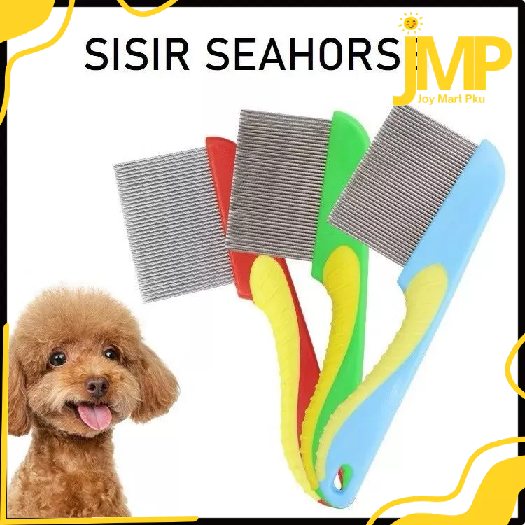 JMP - หวีหมัดม้าน้ําสําหรับสุนัขและแมวทําจากพลาสติกและเหล็กหวีหมัดรูปม้าแปรงกรูมมิ่งสัตว์เลี้ยง