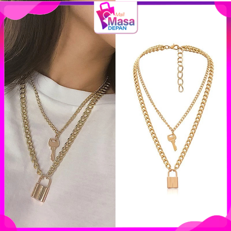 MMD สร้อยคอโซ่ทองเกาหลีจี้กุญแจสร้อยคอ Retro Simple Creative Key สําหรับผู้หญิง