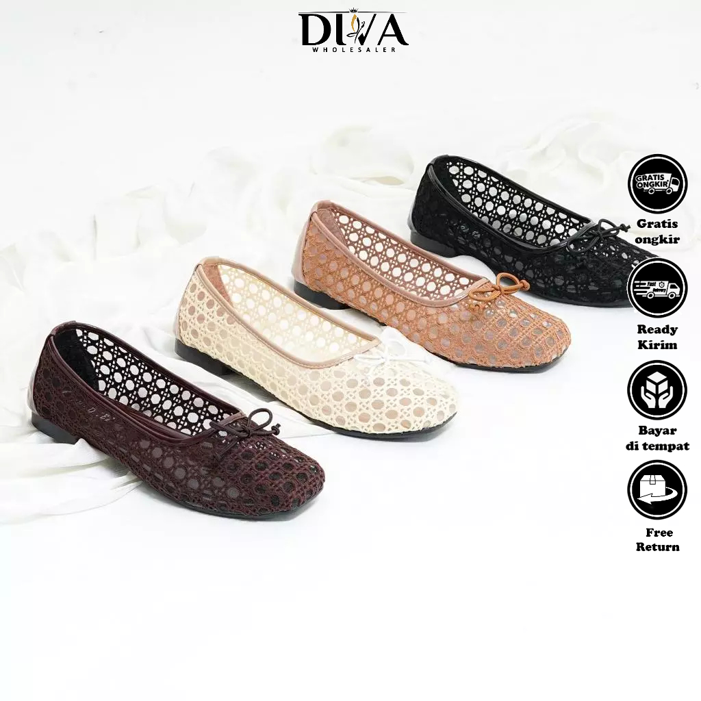 ผู้หญิง Flatshoes ลูกไม้ตาข่ายลูกไม้ริบบิ้น Variation JM-03