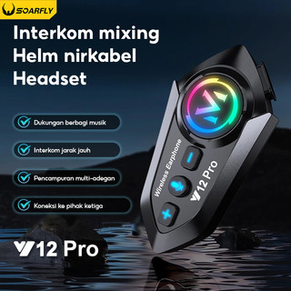 SOARFLY  Intercom Y12 Pro Headset Bluetooth 5.3 Helm Sepeda Motor Bluetooth Headset Hands Free Call Kit IPX6 Tahan Air