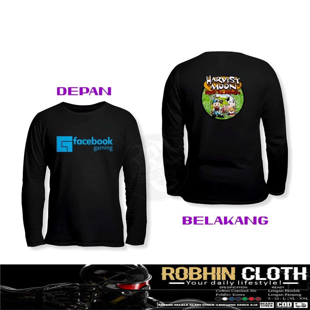 Harvest Moon DB Logo Gaming Facebook เสื้อยืดแขนยาวเสื้อเกม