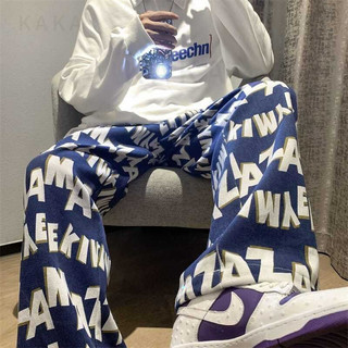 celana panjang pria celana pria korean style celana y2k motif celana skena pria celana hip hop Biru