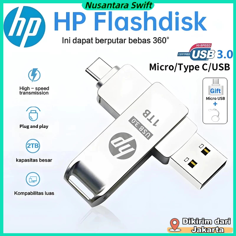 HP Flashdisk 1TB/2TB 3 IN 1 สําหรับ Android hp USB 3.0 Micro + Type C + USB 3in1 แฟลชไดรฟ์ USB มัลติ