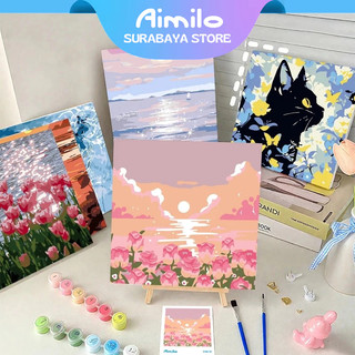 Aimilo Paint By Number 20x20cm Lukisan Kanvas DIY Digital Painting Kit With Alat Lukis Lengkap 1 Paket