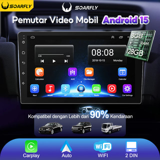 SOARFLY Head Unit Android 15 8GB+128GB 7/9/10 Inch 2Din Wifi GPS Wireless Carplay Bluetooth Universal Dengan Dual kipas pendingin