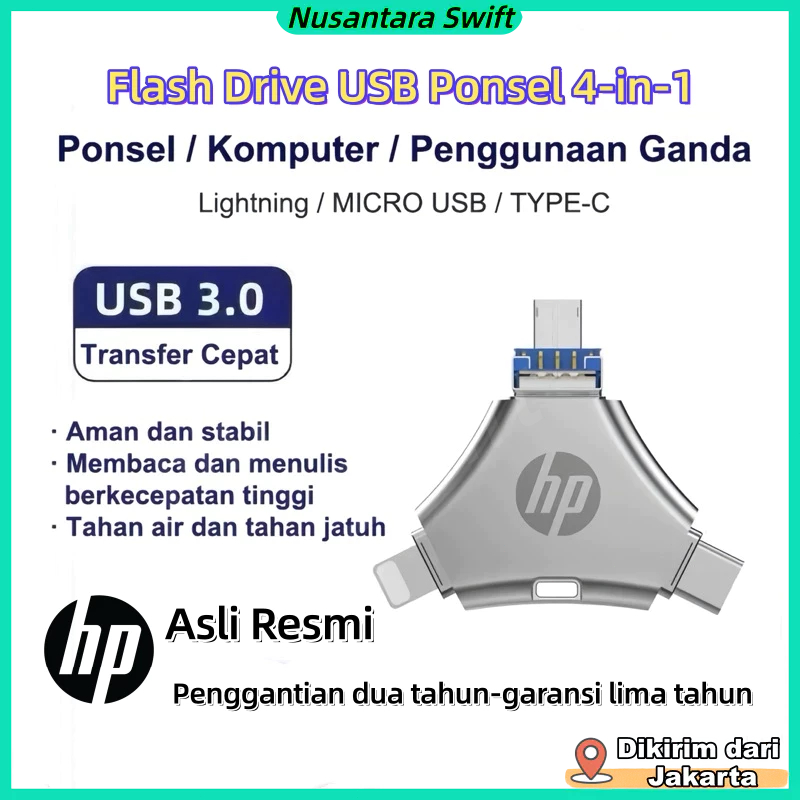 HP Flashdisk 1TB 512GB OTG 4 IN 1 สําหรับ iphone 615 USB 3.0 Micro + Type C + Li9htnin9 / 4in1 USB แ
