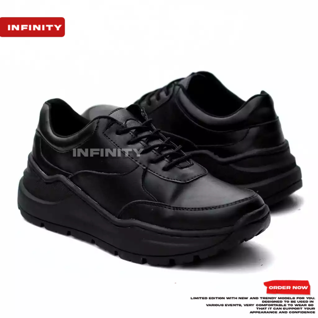INFINITY KOJIRO - รองเท้าผ้าใบสีดําเต็มรูปแบบสําหรับผู้ชายหนาและทนทาน | เหมาะสําหรับทํางาน โรงเรียน