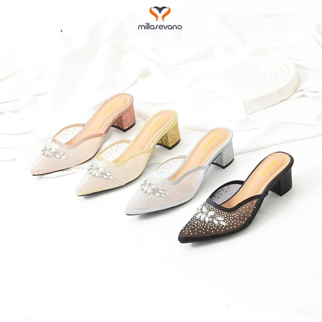 Elegant Womens Diamond Mules Glitter Luxury Block Heels 5cm Fashion Party & Conjuice LK 17