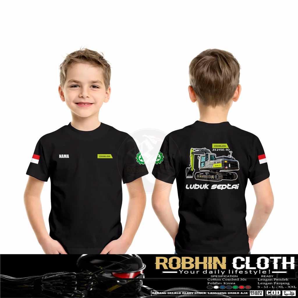 เสื้อยืดเด็ก Exavator Zoomlion ZE215E 10 ฟรีกระเป๋าสะพายชื่อของคุณ DB Distro เสื้อยืด