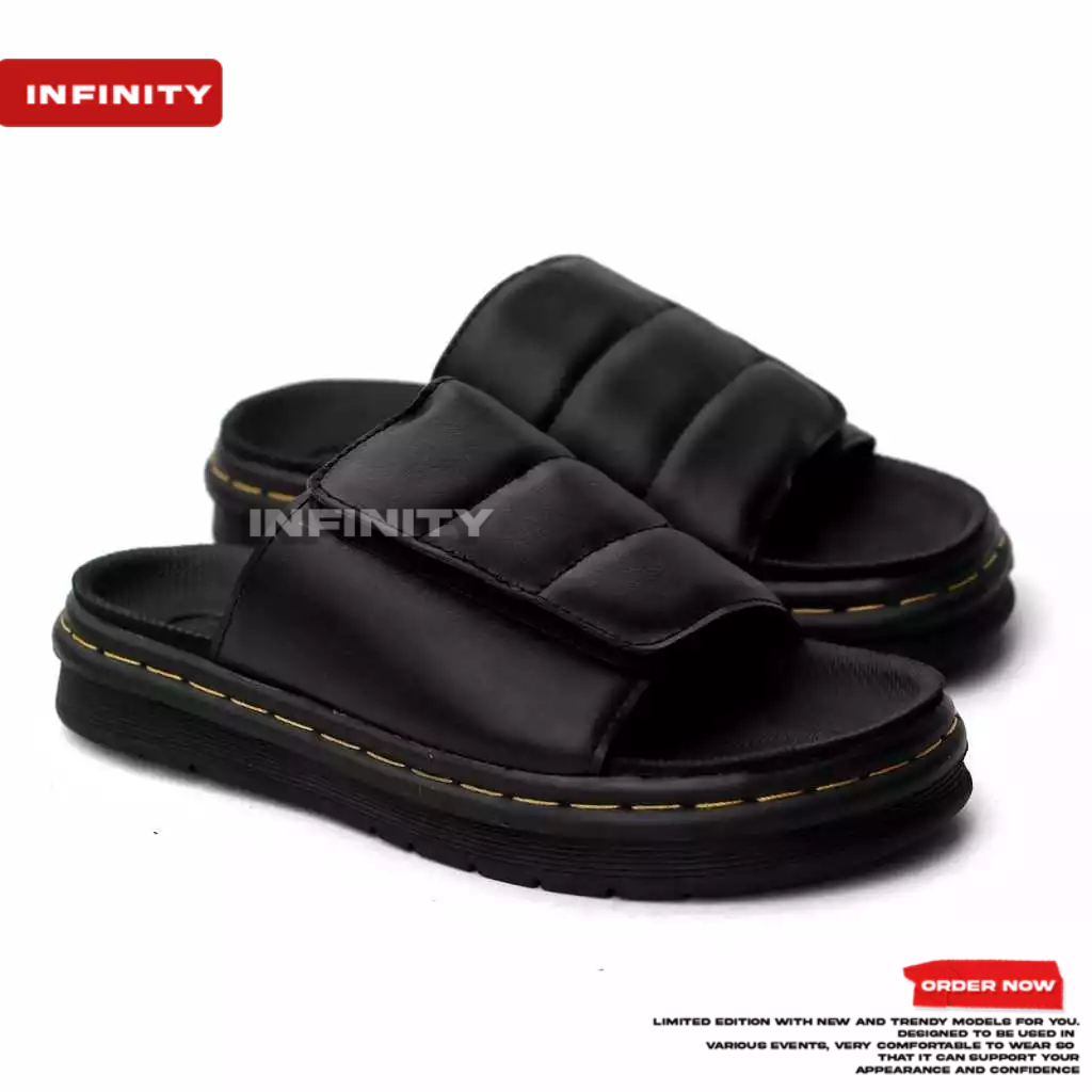 Docmart Mens Casual Gladiator Slide Sandals สีดํา