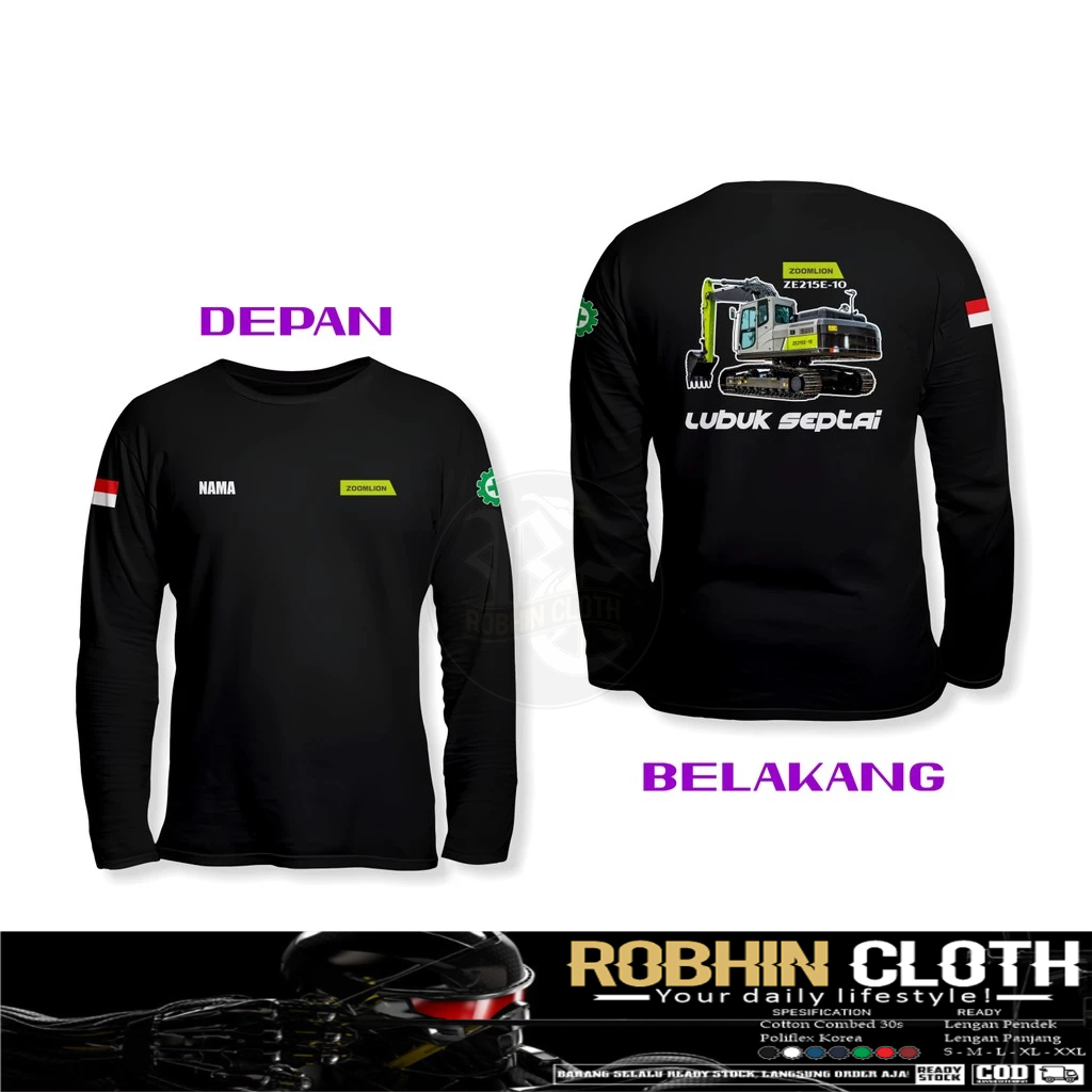 Zoomlion ZE215E Exavator เสื้อยืด 10 ฟรีกระเป๋าสะพายชื่อของคุณ DB แขนยาว Distro เสื้อยืด