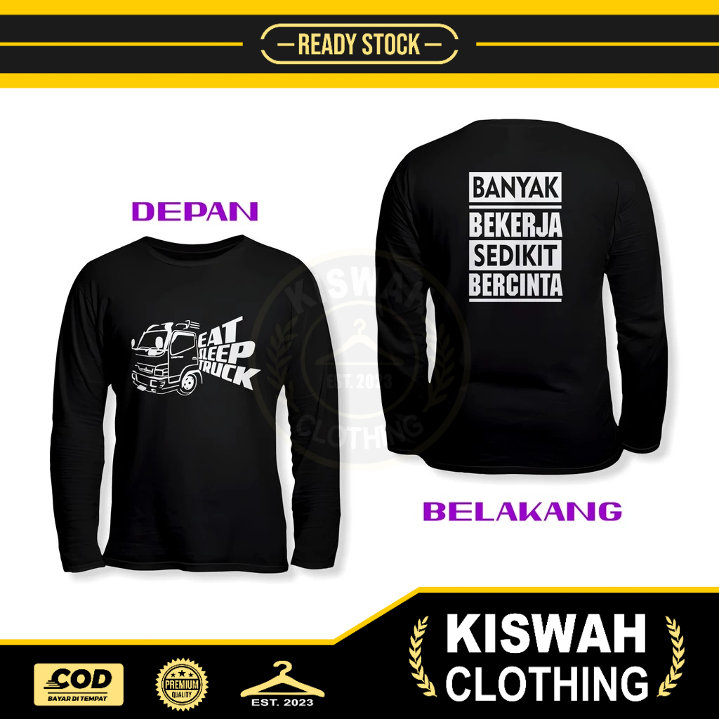เสื้อยืดรถบรรทุก Mania Eat Sleep Truck With Words v3 DB Long Sleeve Automotive Shirt