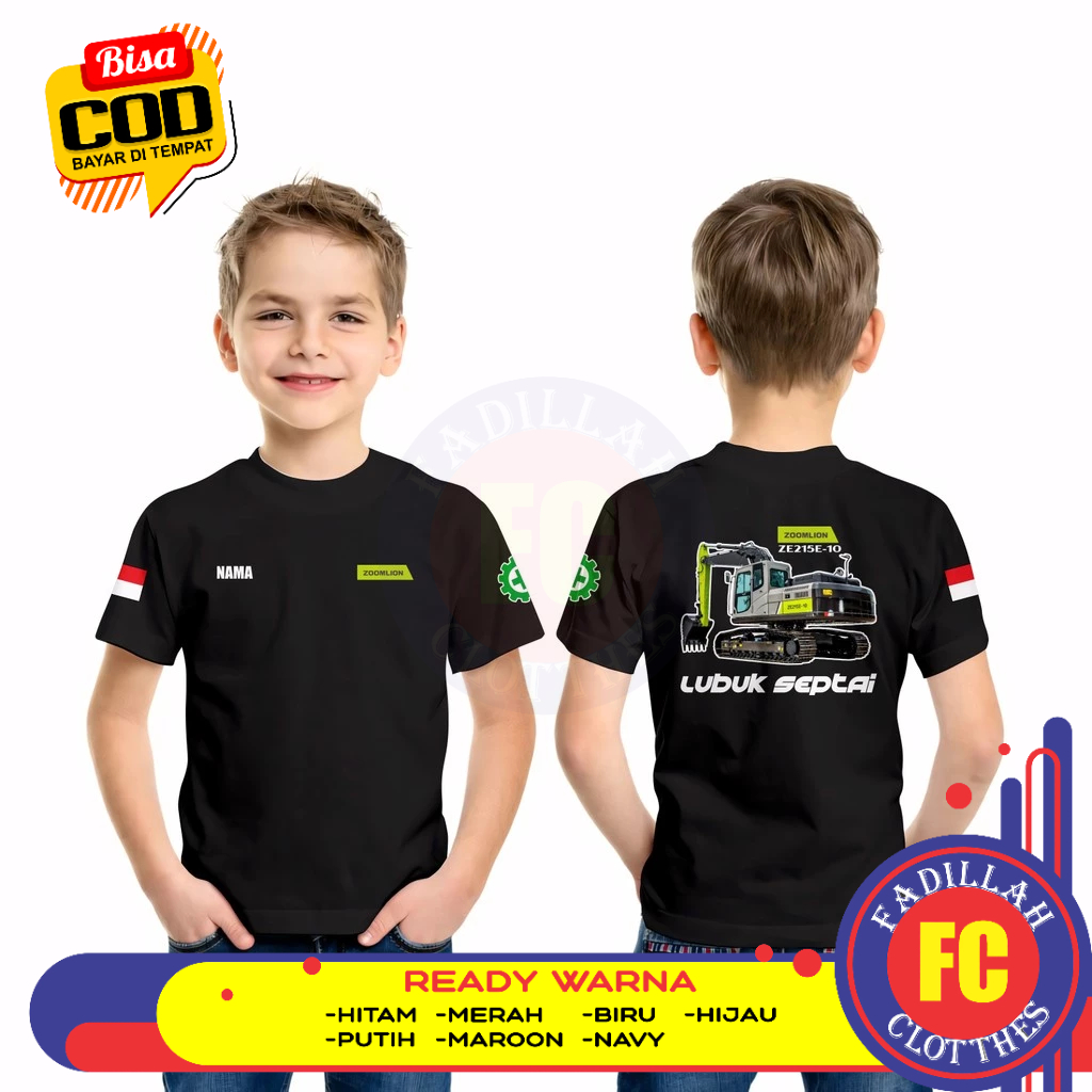 เสื้อยืดเด็ก Exavator Zoomlion ZE215E 10 ฟรีกระเป๋าสะพายชื่อของคุณ DB Distro เสื้อยืด
