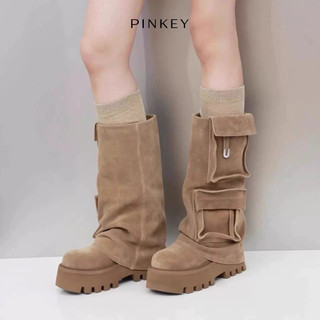 "Limited Collection" Pinkey P428 Cargo Platform Long Boots Wanita Sepatu Boots Panjang Fashion Korean Style