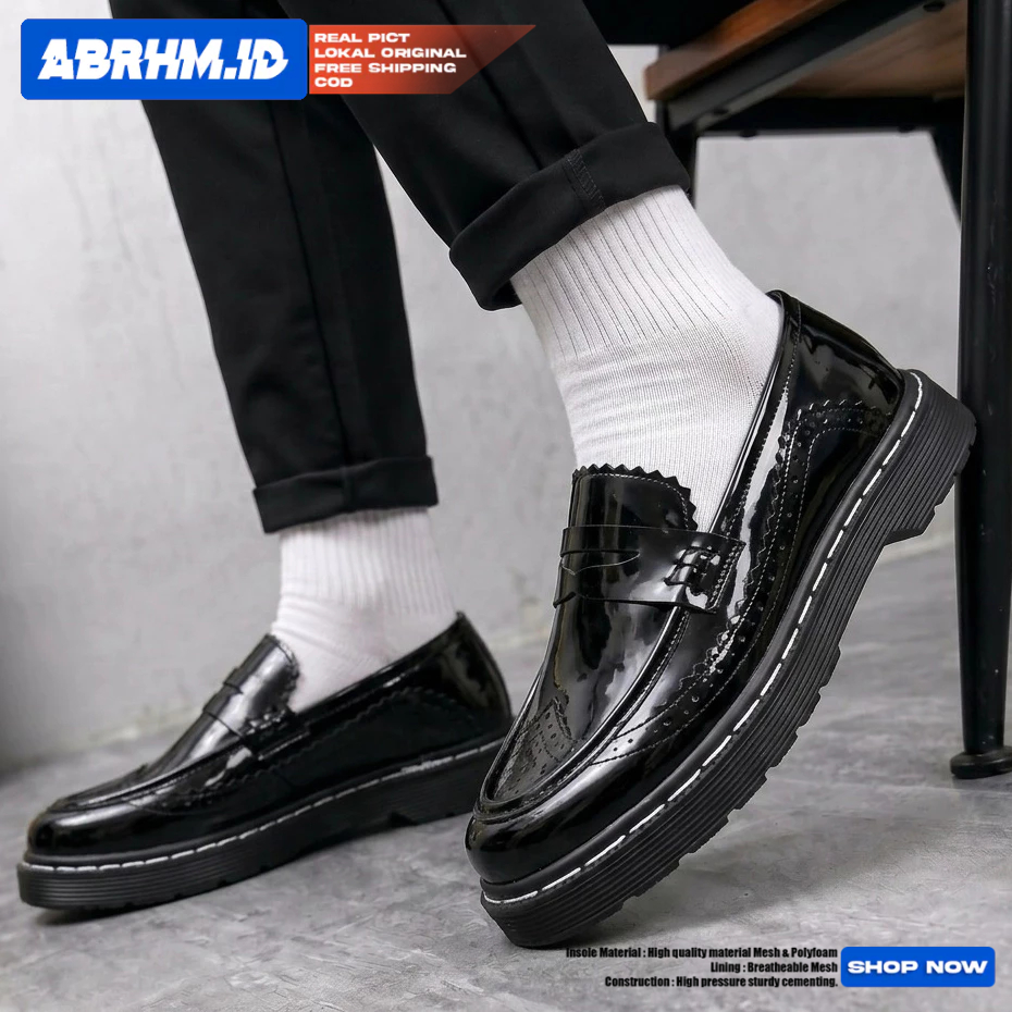 ABRHM Mens Black Loafer Shiny Official Mens Loafer Docmart
