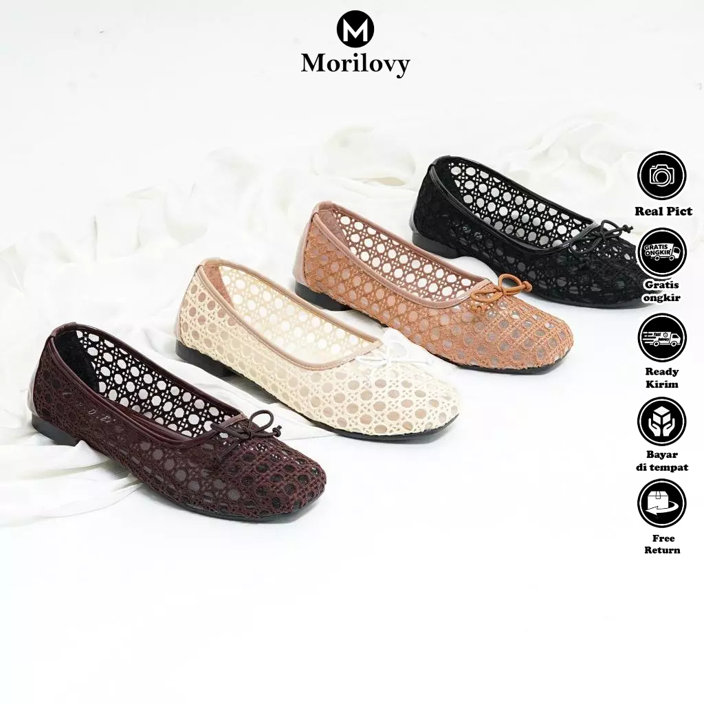 Morilovy Womens Carly Flatshoes Lace Mesh Brocade Ribbon Variation JM-03