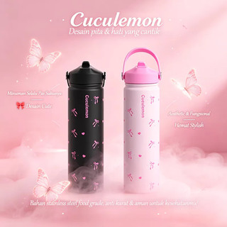 Cuculemon Botol Minum 750ml Motif Pita Hati Imut Tahan Panas Dingin Botol Olahraga Anti Tumpah