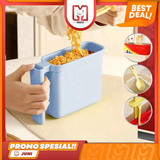 Mangkuk Seduh Mie Instant Praktis L09 Wadah Tempat Seduh Mie Instan Anti Panas Sendok Garpu