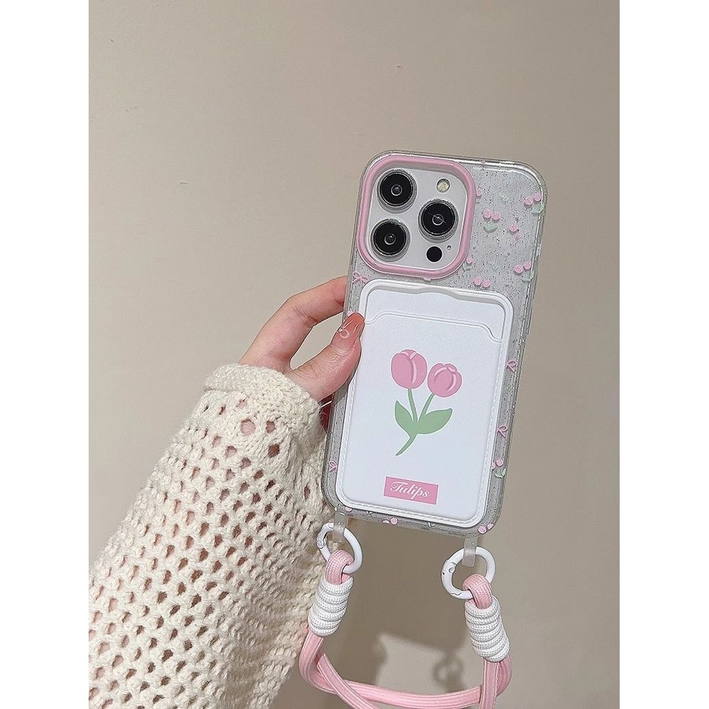 Simple Flower Tulip Card Holder Casing Samsung 0 A37 A57 5G A07 A17 A56 A36 A26 A16 A06 5G A73 A32 A
