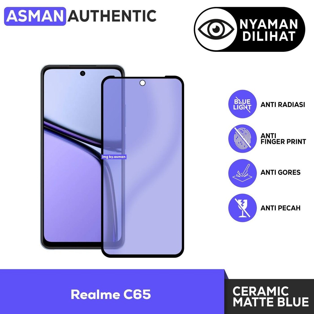 กระจกนิรภัยสําหรับRealme C65 | ฟิล์มเซรามิค Matte Blue Premium