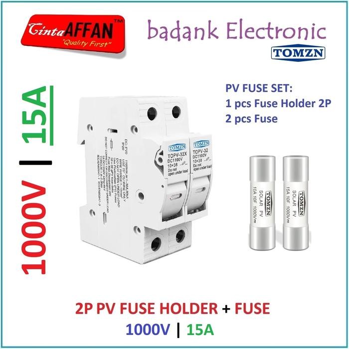 15A - PV DC Fuse Holder 2P พร้อมฟิวส์ 15 A 1000V Solar Cell Solar Panel