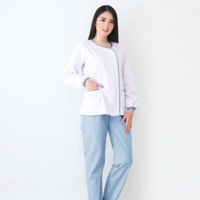 Zoe White Blue Long Sleeve Nurse Uniform / Babysitter Uniform