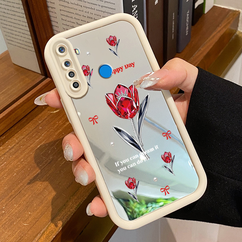 ปลอก HP Realme 5 5i 5s 6i C3 C3i Narzo 10 Narzo 10A Narzo 20AปลอกสีแดงRoseสไตล์เรียบง่ายรูปแบบซิลิโค