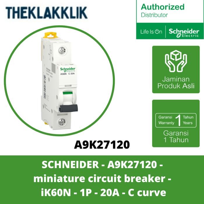 Schneider - A9K27120 - เซอร์กิตเบรกเกอร์ขนาดเล็ก - Ik60N - 1P - 20A - C Curve พร้อมส่ง