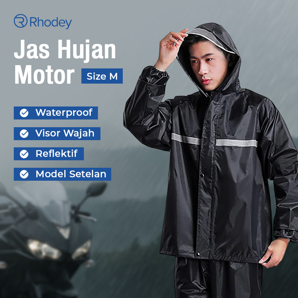Rhodey Pole เสื้อกันฝนมอเตอร์ไซค์ ชุดเสื้อกันฝนแถบสะท้อนแสงพร้อมหมวก - T1