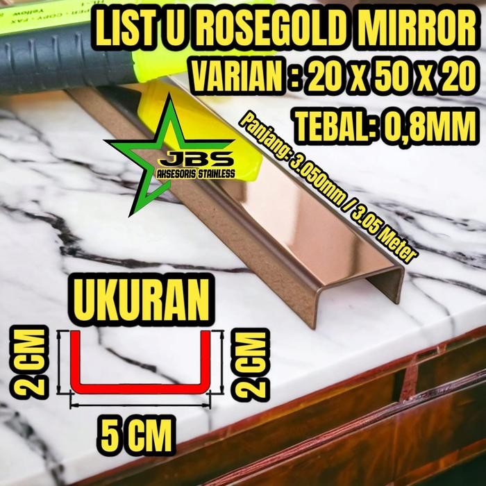 Komee LIST U MIRROR ROSE GOLD STAINLESS SUS 201 20X50X20X3.050mm T. 0.8มม
