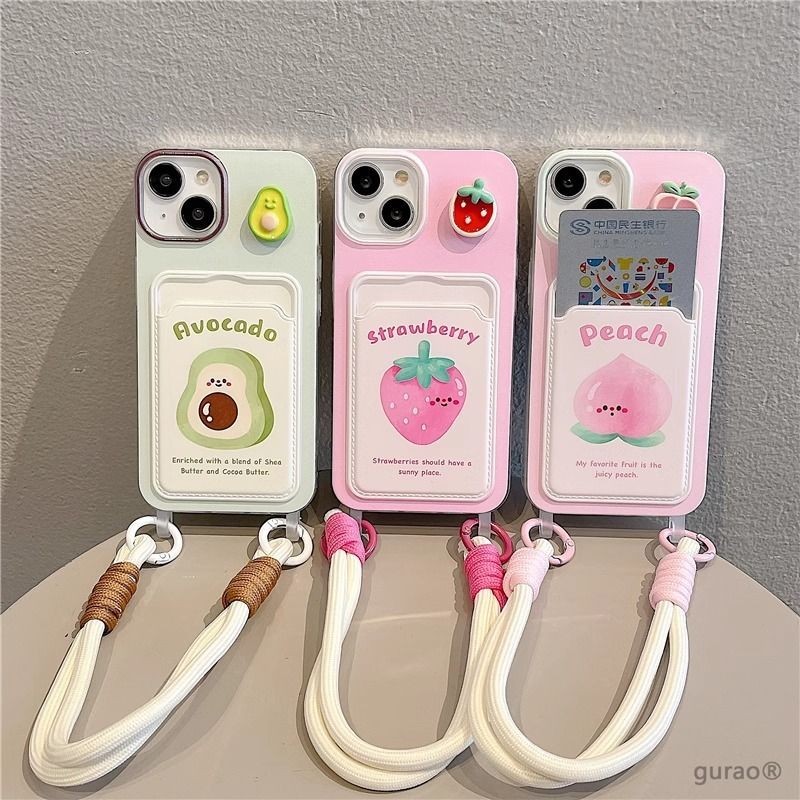 Simple Cartoon Peach Card Holder Casing Redmi Note 14 4G 5G Pro Plus 11 11S 12 Pro Max 10 10S 10 Pro